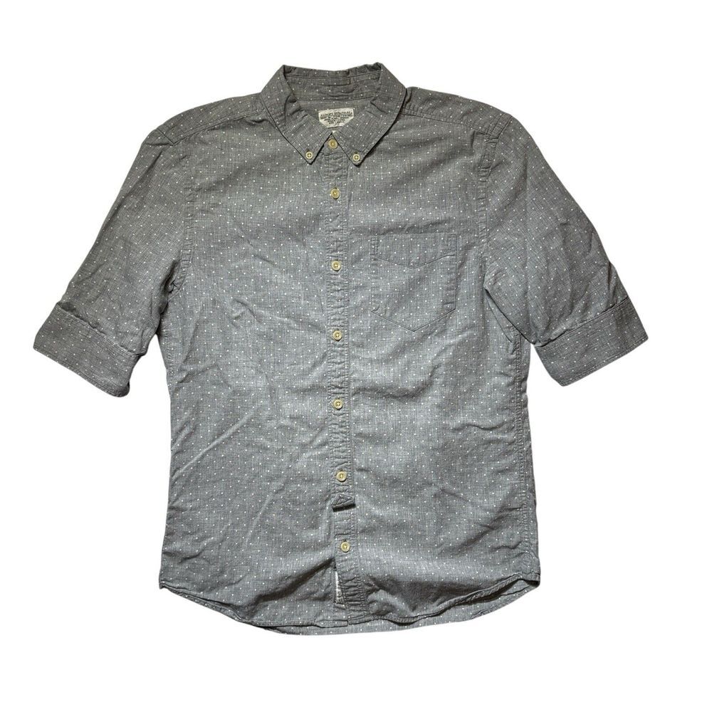 AllSaints  Midori 1/2 Sleeve Gray White Dot‎ Japan Shuttle Woven Shirt Sz Small